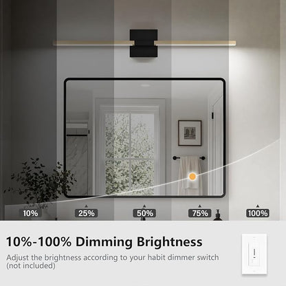 Black Gold Bathroom Vanity Light, 24 Inch LED Light Bar Over Mirror | Modern Bathroom Light Fixture Over Mirror for Vanity, 360° Rotatable Dimmable LED Wall Mounted Lighting, ETL Certified