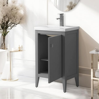 Vanity Art 20 inch Bathroom Vanity with Single Sink & Ceramic Top, Vanity Cabinet with Soft-Closing Door, Solid Wood Frame, Linear Pattern, Cashmere Gray, Golden Brushed Handware VA9120-G-GB
