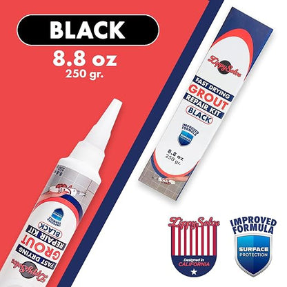 Tile Grout Repair Kit, Refresh Tile Grout Filler (8.8 oz, Black) | Restore & Renew Tile Joints, Fast-Drying Grout Sealer & Paint, Squeeze Tube for Bathroom, Shower & Kitchen Floors, Waterproof