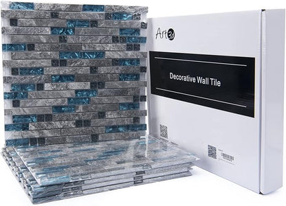 Art3d Grout Decorative Tile, Blue/Gray, Glass, for Kitchen Backsplash or Bathroom Backsplash (5 Pack)