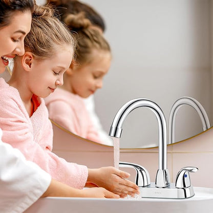 Bathroom Sink Faucet for 3 Hole, 4 Inch Stainless Steel Faucet for Bathroom, Bathroom Faucets with Deck Plate & Pop-Up Pop-Up Drain Assembly 2-Handle Faucet for Bathroom Sink Vanity RV Restroom