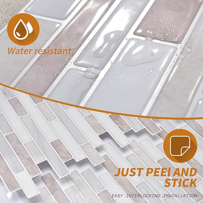 WOWSTAR 10 Sheet Marble Peel and Stick Backsplash for Kitchen,Self-Adhesive Tile Backsplash for Kitchen, Bathroom, 12" x 12", (Beige & White) | Peel and stick backsplash, self-adhesive wall tile, Beige White, marble, waterproof, kitchen bathroom wall, ...