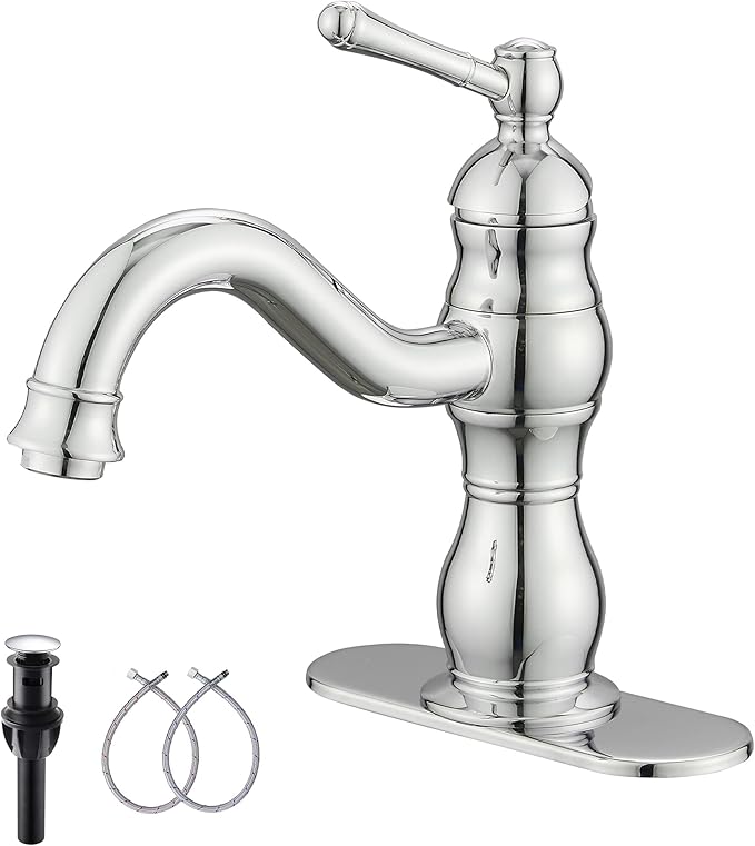 Chrome Bathroom Faucet GGStudy 360° Swivel Bathroom Vanity Faucet Single Handle One Hole Bathroom Sink Faucet Basin Matching Pop Up Drain with Overflow