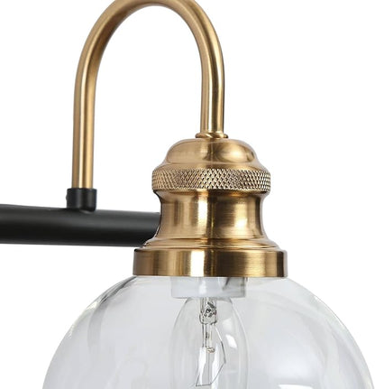 KSANA Black Gold Vanity Light, Modern 2-Light Bathroom Light Fixture with Clear Glass Globes, Electroplating Brass 14.5”L Vanity Lighting Over Mirror