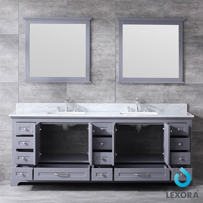 Dukes Double Bath Vanity Set - Carrara Marble Top & Mirror Dark Grey