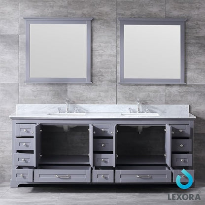 Dukes Double Bath Vanity Set - Carrara Marble Top & Mirror Dark Grey