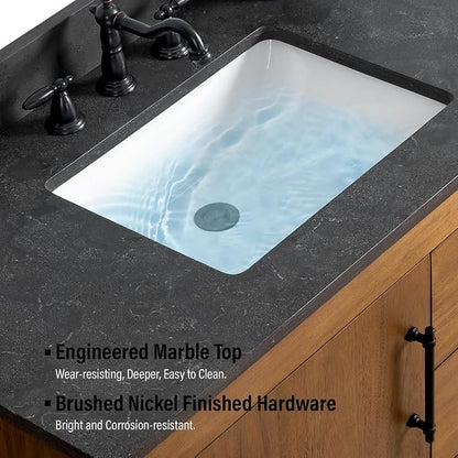 Vanity Art 42 inch Bathroom Vanity with Single Sink, Modern Wood Bath Vanity with Black Carrara Marble Top, Vanity Cabinet with Doors， Removable Shelf, Solid Wood, Ceramic Sink, Tan, VA7042B