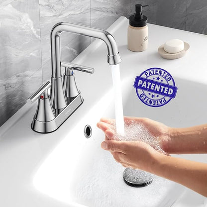 Bathroom Sink Faucet, Hurran 4 inch Chrome Bathroom Faucets for Sink 3 Hole with Pop-up Drain and Supply Hoses, 2-Handle Centerset Faucet for Bathroom Sink Vanity RV Farmhouse, 2 Pack
