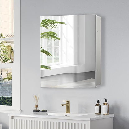 24x24 inch Medicine Cabinet Mirror with Storage, Aluminum Surface Mount or Recessed Medicine Cabinet with Adjustable Shelves for Bathroom Bedroom