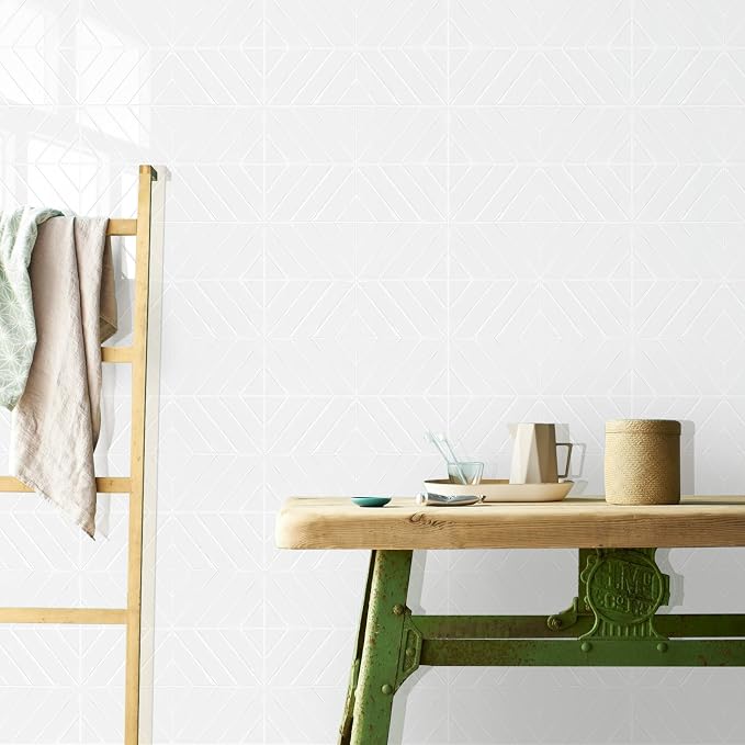 STICKGOO Herringbone Peel and Stick Backsplash, Pure White, 10 Sheets | 12.6 x 9.7 in, Thicker Rectangular Vinyl Stick-On Wall Tiles, Easy Alignment, Waterproof, Easy to Clean, Kitchen/Bathroom