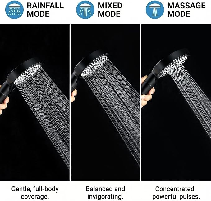 Filtered Shower Head with Handheld High Pressure 3 Spray Mode Showerhead | Detachable Shower Head Water Softener Filters Beads for Hard Water Remove Chlorine (Matte Black)