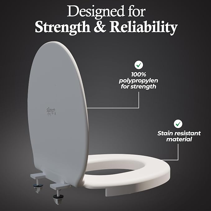 Safe Buns Round Toilet Seat - Patented Dual Lock Rims with Four Slip-Resistant Bumpers - Soft Close Toilet Seat with 100% Polypropylene for Durability - Easy Clean & Universal Fit for all Toilets