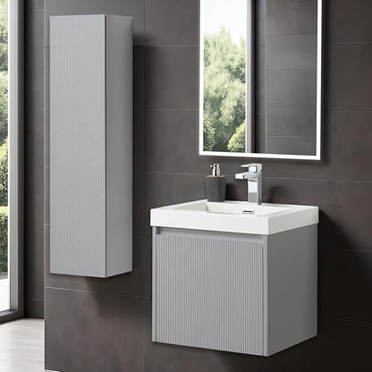 Blossom 20 Inch Bathroom Vanity with Sink and Side Cabinet, All Wood Floating Bathroom Vanity with Acrylic Sink, Bathroom Sink Cabinet with Soft-Close Drawer, Modern Style Vanities, Light Grey