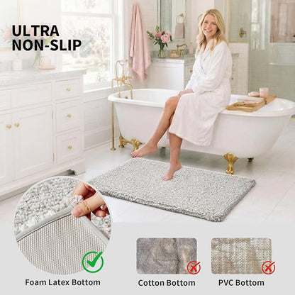 ILANGO Grey and White Toilet Rugs U Shaped 22" × 24" Non Slip & Super Absorbent Extra Thick Soft, Washable Bath Mats for Bathroom Floor, Microfiber Plush Shaggy Contour Bath Rugs for Toilet,Dry Quick