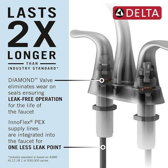 Delta Roe Centerset Matte Black Bathroom Faucet, 4 Inch 3 Hole Bathroom Sink Faucet for Vanity, Push-Pop Drain Assembly, Matte Black 25985LF-BL