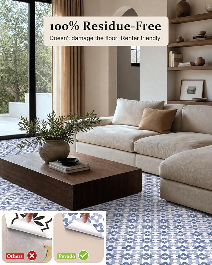 Peel and Stick Floor Tile, Waterproof Vinyl Flooring, Snap-Proof DIY Flooring Tiles for Bathroom, Kitchen, Fireplace, Wall, Backsplash, Home Decor, No Residue, 20 Tiles-7.87" Thin Ver, Blue