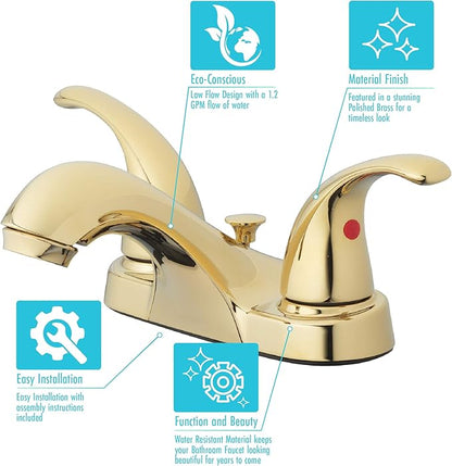 Aqua Vista 15-B42WP-PB-AV Two Handle Bathroom Sink Faucet, Polished Brass