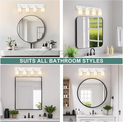 IZORRO Bathroom Vanity Light Fixture, 4-Light 30 Inch White Bathroom Light Fixtures Over Mirror, with White Glass Shade, Modern Farmhouse Vanity Lights, Rustic Restroom Lighting Fixtures
