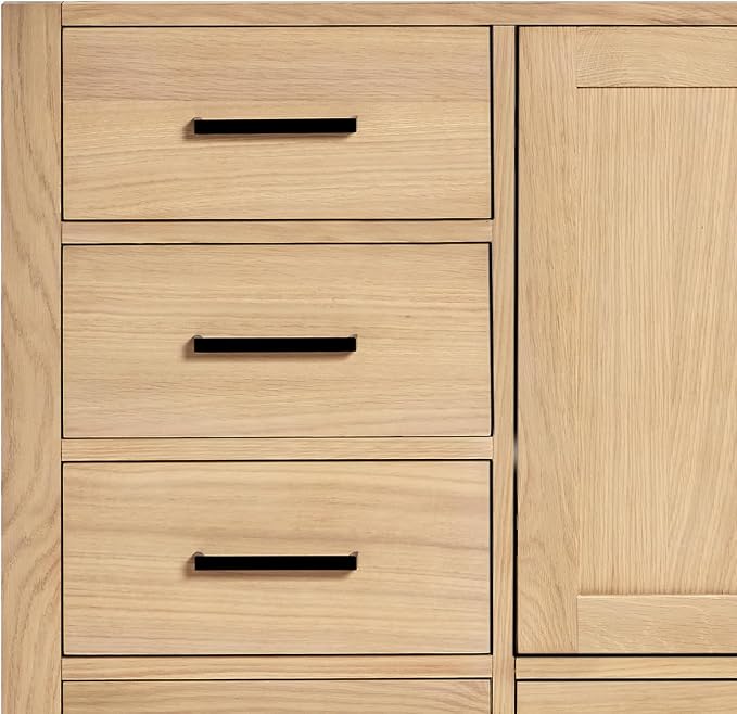 ARIEL Cambridge 42-inch Bathroom Vanity Base Cabinet,Solid Wood, 2 Soft Closing Doors, 5 Dovetail Drawers, White Oak