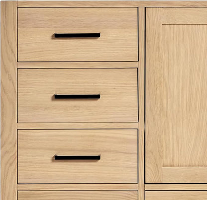ARIEL Cambridge 42-inch Bathroom Vanity Base Cabinet,Solid Wood, 2 Soft Closing Doors, 5 Dovetail Drawers, White Oak