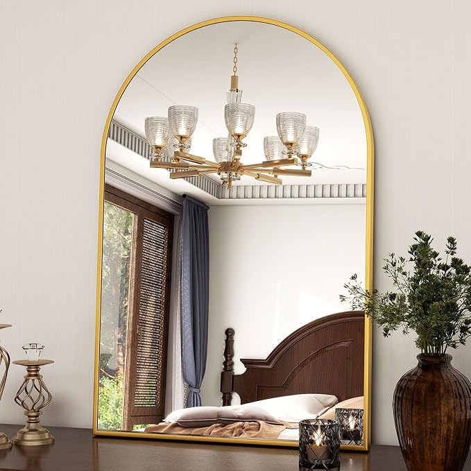 XRAMFY 24"x36" Gold Arched Bathroom Mirror - Wall Mirror for Bathroom, Metal Frame Vanity Mirror, Dresser Mirror, Arch Decorative Mirrors for Living Room, Bedroom, Entryway, Mantle