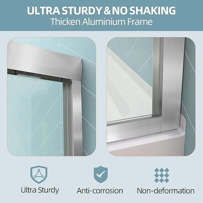 GETPRO Semi-Frameless Shower Door Double Sliding 56-60 in. W x 72 in. H Bypasss Bathroom Glass Shower Sliding Doors,1/4 inch Clear Tempered Glass Door for Walk-in Shower Brushed Nickel
