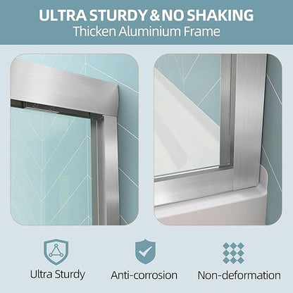 GETPRO Semi-Frameless Shower Door Double Sliding 68-72 in. W x 72 in. H Bypasss Bathroom Glass Shower Sliding Doors,1/4 inch Clear Tempered Glass Door for Walk-in Shower Brushed Nickel
