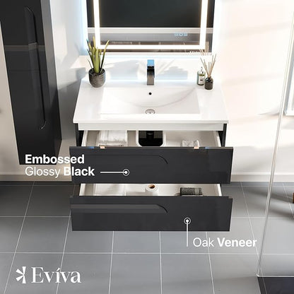 Eviva Joy 40 in. Black Wall MountSingle Sink Bath Vanity with Porcelain Top and Integrated Sink