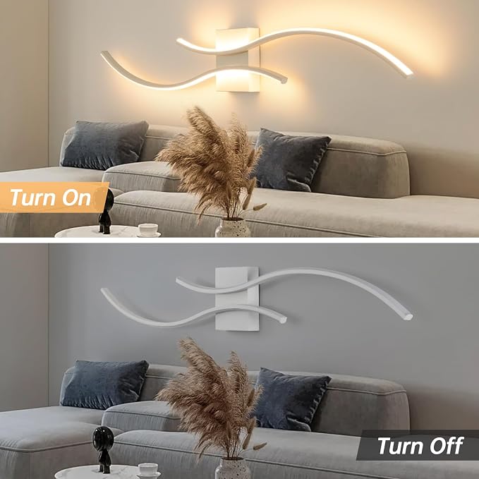 CANEOE Modern Wall Sconce, White Long Strip Led Wall Light Fixtures, 39inch Wave Design Indoor Wall Lamp for Living Room Bedroom Porch Hallway Bathroom Vanity Light (Warm White, 3000K)
