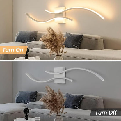 CANEOE Modern Wall Sconce, White Long Strip Led Wall Light Fixtures, 39inch Wave Design Indoor Wall Lamp for Living Room Bedroom Porch Hallway Bathroom Vanity Light (Warm White, 3000K)