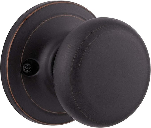 Kwikset Juno Dummy Door Knob, Single Sided Handle for Closets, French Double Doors, and Pantry, Venetian Bronze Non-Turning Interior Push/Pull Door Knob, with Microban Protection