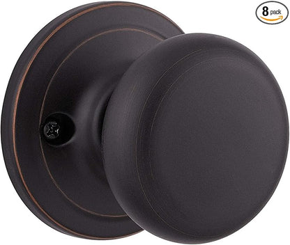 Kwikset Juno Dummy Door Knob, Single Sided Handle for Closets, French Double Doors, and Pantry, Venetian Bronze Non-Turning Interior Push/Pull Door Knob, with Microban Protection (Pack of 8)