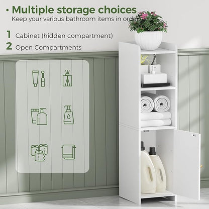 BEWISHOME Small Bathroom Cabinet, Narrow Storage Cabinet with Anti-Tip & Adjustable Shelves, Bathroom Organizers and Storage Cabinets for Small Spaces, 7.9" D x 7.9" W x 31.5" H, White YYG06W