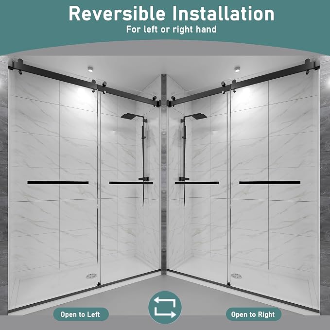 55-60" W x 72" H Frameless Double Sliding Shower Door for Walk-in Shower,5/16" (8mm) SGCC Certified Clear Tempered Safety Glass,Easy-Clean Coating,Quiet Heavy-Duty Roller System,Matte Black