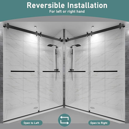 49-54" W x 76" H Frameless Double Sliding Shower Door for Walk-in Shower,5/16" (8mm) SGCC Certified Clear Tempered Safety Glass,Easy-Clean Coating,Quiet Heavy-Duty Roller System,Matte Black