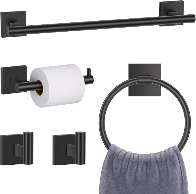 Matte Black Towel Bar Bathroom Hardware Accessories Set, 5 Pieces Toilet Paper Holder Towel Holder Set, 23.6 Inch Stainless Steel Towel Racks for Bathroom Wall Mounted