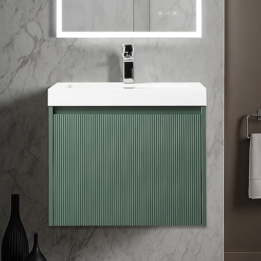 Blossom 24 Inch Bathroom Vanity with Sink | All Wood Wall Mounted Floating Bathroom Vanity Cabinet | Soft-Close Drawer | Modern Minimalist Style Vanities (24" w/Acrylic Sink, Aventurine Green)