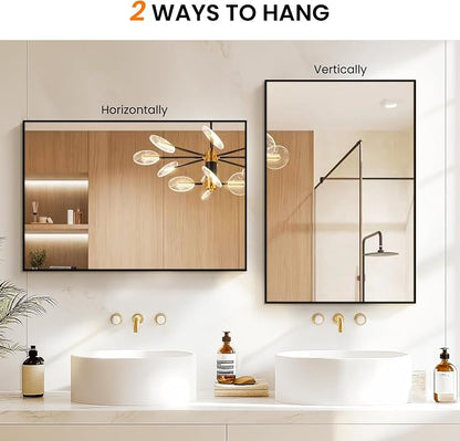 Bathroom Vanity Mirror for Wall, 24"x36" Bathroom Mirror for Over Sink | HD Shatterproof Glass, Rectangular Metal Frame, Horizontally or Vertically, Mirror for Bathroom, Living Room, Entryway(Black)