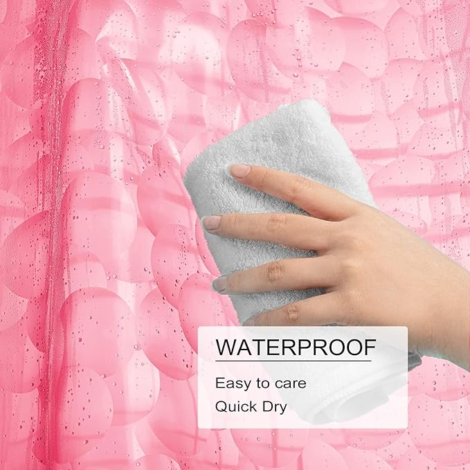 Shower Curtain Liner, Eva Pink 4G Lightweight Shower Liner, Plastic Waterproof Shower Curtains, 72x72 inch with 12 Grommet Holes 3 Large Magnetic Weights