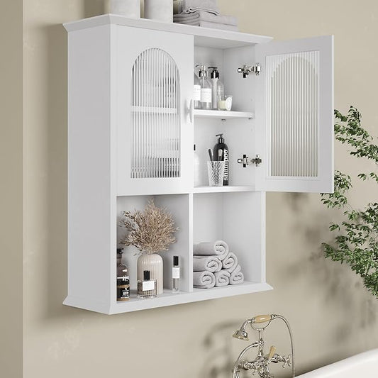 CJL Bathroom Wall Cabinet with Fluted Door, 23.6'' x 29.5'' Medicine Cabinet, Over The Toilet Storage Cabinet, White