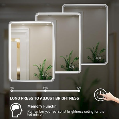 24x36 Inch LED Sliver Frame Bathroom Mirror,3-Color