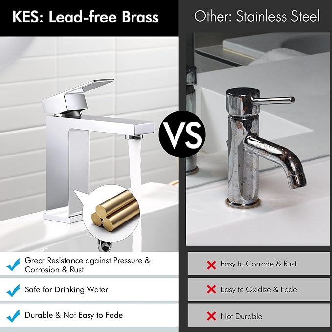 KES Chrome Bathroom Sink Faucet Single Hole Bathroom Faucets Single Handle for Modern Washroom Vanity RV Farmhouse Sink cUPC Certified Lead-Free, L3120ALFF12-CH