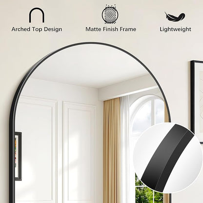 FORBATH Arched Bathroom Mirror 16x24 Inch, Black Bathroom Mirror Wall Mounted Modern Aluminum Alloy Frame Arch Mirror for Bedroom Living Room Entryway, Hanging or Leaning Against Wall