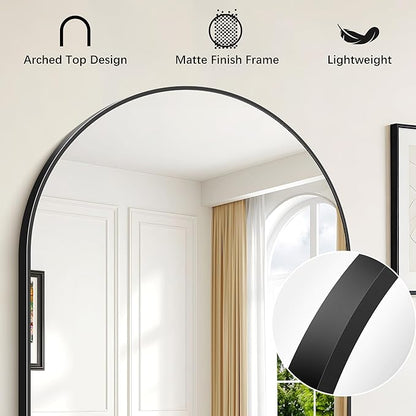 FORBATH Arched Bathroom Mirror 36x36 Inch, Black Bathroom Mirror Wall Mounted Modern Aluminum Alloy Frame Arch Mirror for Bedroom Living Room Entryway, Hanging or Leaning Against Wall