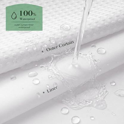 White Hook Free Waffle Shower Curtain & Snap-in Fabric Liner,72x81 | Less Time to install, 3 in 1 Fabric Shower Curtain and Liner Set with Magnets, Long, Shower Curtains for Bathroom