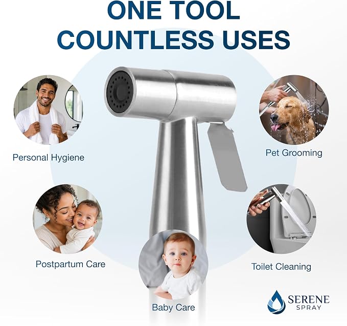 Handheld Bidet Sprayer for Toilet, Adjustable Water Pressure Stainless Steel Jet Spray with Hose & 2 Wall Mounts, Muslim Shower for Bathroom Hygiene, Feminine Wash, Cloth Diaper, Baby Wash, Leak-Proof