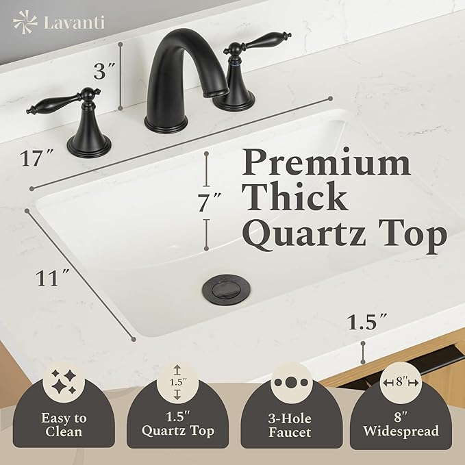 Lavanti Wooderna 72 Inch Bathroom Vanity with Sink – Stylish Firwood Oak Vanity Bathroom with Storage Cabinet – Modern Bathroom Vanities with Double Vanity Sink & Quartz Countertop