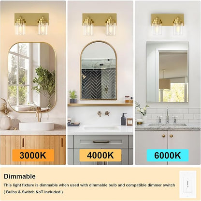 IZORRO Bathroom Vanity Light Fixture, 2-Light 15 Inch Gold Bathroom Light Fixtures Over Mirror, with White Glass Shade, Modern Farmhouse Vanity Lights, Rustic Restroom Lighting Fixtures