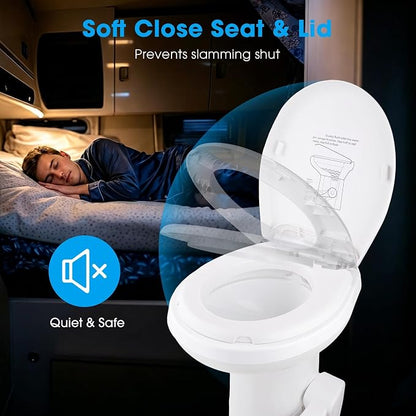 AW RV Toilet Gravity Flush Camper Toilet Elongated 20" High Profile Travel | Trailer Toilet for RV Foot Pedal Flush HDPE Motorhome Caravan Travel Trailer