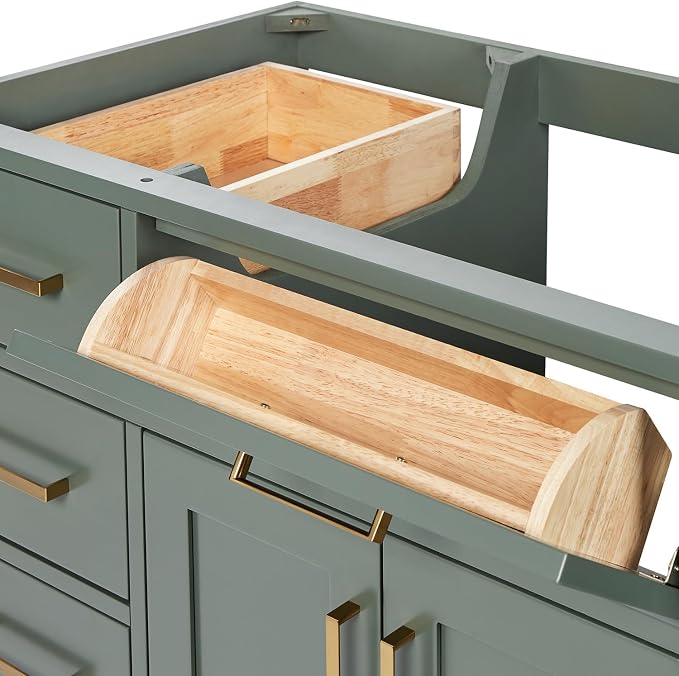 Isabella 72-inch Vintage Green Bathroom Vanity with Left & Right Rectangle Double Sinks, Italian Carrara Marble Countertop & Backsplash, Solid Wood Frame, Soft-Closing & Dovetail Drawers